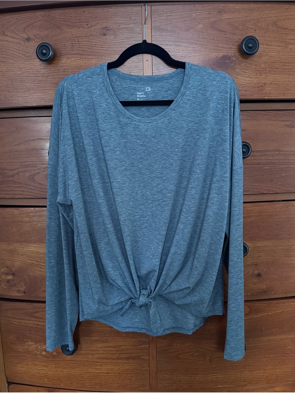 GAP Heather Gray Long-Sleeve Tie-Front Top